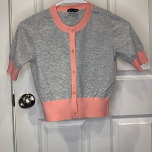 Theory Girls Gray Peach Pink Short Sleeve Cropped Cardigan Sweater Size S/P